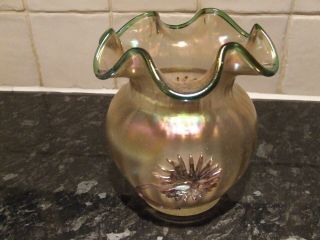 Loetz Style Vase With Flower Overlay Bohemian Manufacture Good Pontil Mark