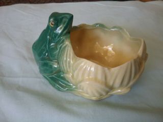 Vintage Mccoy Pottery Frog On Lotus /water Lily Planter Green/yellow