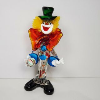 Vintage Murano Glass Clown 9.  5 " Hand Blown Art Figurine Italy Multi Color