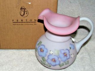 Fenton Blue Burmese Hand Painted Hibiscus Pitcher 7276qz Signed Limited Edition