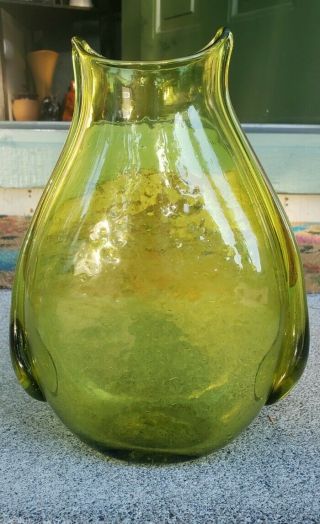 Large 1953 - 54 Blenko Winslow Anderson Pouch Vase 534 In Chartreuse 10 