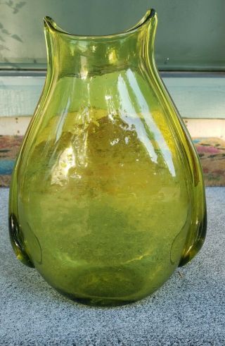 Large 1953 - 54 Blenko Winslow Anderson Pouch Vase 534 In Chartreuse 10 ' 3/4 in 2