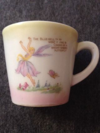 Antique Vintage Porcelain Fairy Cup With Butterfly Poem Art Deco Made In Japan