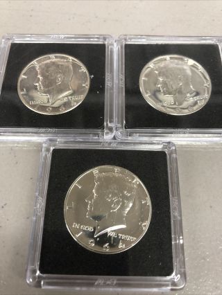 3 Silver 1964 Kennedy Half Dollar Proofs 50 Cent Jfk Coin Pf