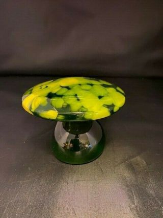 Vintage Blenko Large Art Glass Mushroom Green And Yellow