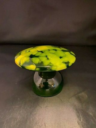 Vintage Blenko Large Art Glass Mushroom Green And Yellow 2