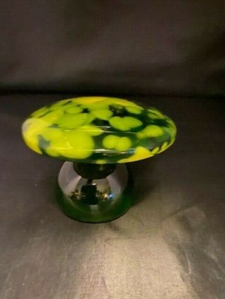 Vintage Blenko Large Art Glass Mushroom Green And Yellow 3