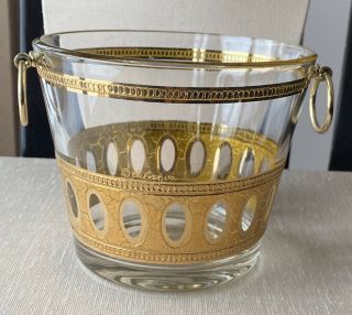 Vintage Mcm Barware Culver Ltd Pisa 22k Gold Glass Ice Champagne Bucket W/rings