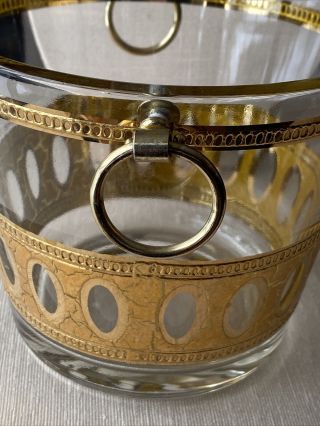 Vintage MCM Barware Culver Ltd Pisa 22K Gold Glass Ice Champagne Bucket w/Rings 3