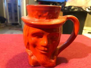 Vintage Frankoma Face Mug Orange Glaze 4.  5” Tall 1976