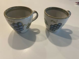 John B Taylor 2 Vintage Blue Grapes Coffee Cups Mugs Made In Usa Stoneware Jbt