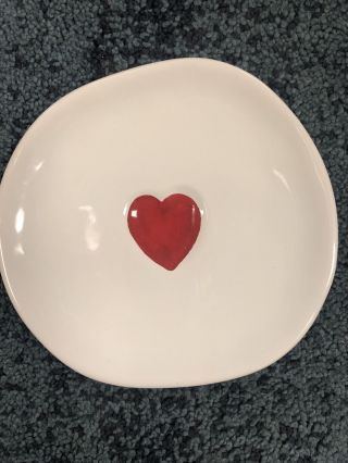Williams Sonoma Heart Plate/saucer White W/red Heart Valentine Love Euc 6.  5”dia