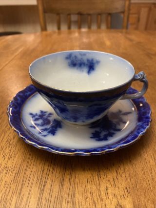 Antique Henry Alcock " Touraine " Flow Blue Coffee / Tea Cup & Saucer