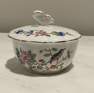 Aynsley Pembroke Trinket Box Butterfly Handle Gold Trim England Covered Dish