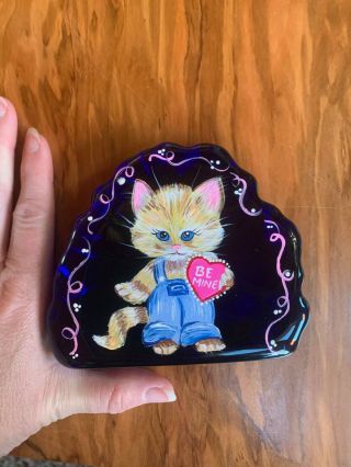 Fenton Cobalt Paperweight Adorable Valentine Cat Rachelle Ooak