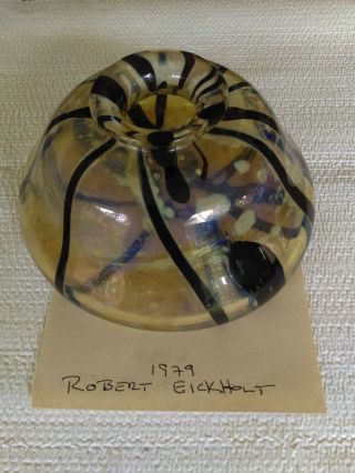 Vintage Robert Eickholt 1979 Heavy Iridescent Art Glass Bud Vase Paperweight