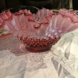 Vintage Fenton Hobnail Cranberry Opalescent Art Glass Bowl,  9 1/2 "