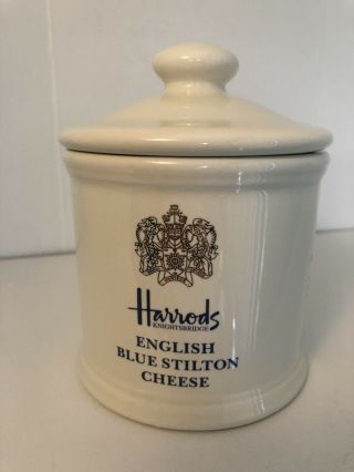 Harrods Knightsbridge English Blue Stilton Cheese Ceramic Jar/crock With Lid