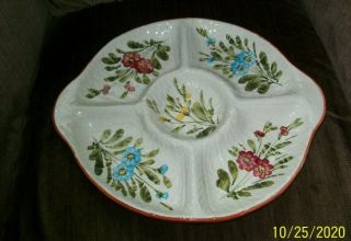 Vintage Italian Ceramic Plate Hand Painted Floral Italy 5 Divided Hor D 