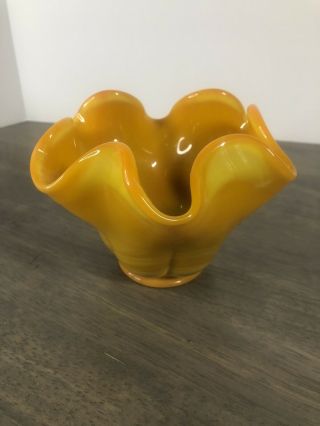 Vtg Le Smith Or Viking Slag Bittersweet Glass Ruffle Vase Yellow Orange (004ys)
