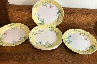 Set Of 8 Corelle Sun Garden Yellow Rim Dinner Plates 10 1/4 "