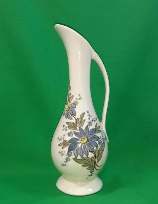 Cash Family Pottery Pitcher Vase Vintage 1945 Erwin Tennessee Blue Flowers