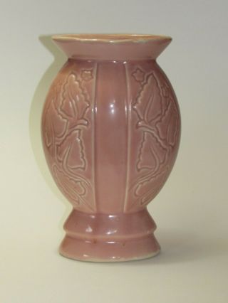 Vintage Brush / Brush Mccoy Pottery 8 " Incised Art Deco Pink Vase 206