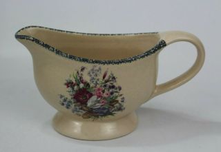 Home & Garden Party Stoneware Purple Flowers Gravy Boat 2002 Made In Usa