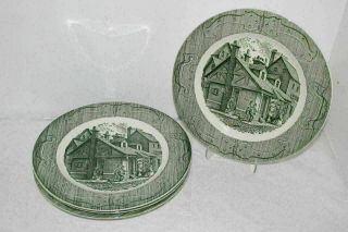 Set Of 5 Vintage Green Royal China The Old Curiosity Shop 10 " Dinner Plates