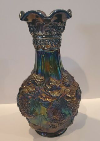 Imperial Glass Grape/loganberries Vintage Carnival Glass Vase Iridescent/ Purple