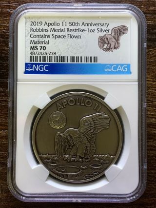 2019 Apollo 11 50th Robbins Medal Restrike 1oz Silver Ms70 Ngc Coin 118