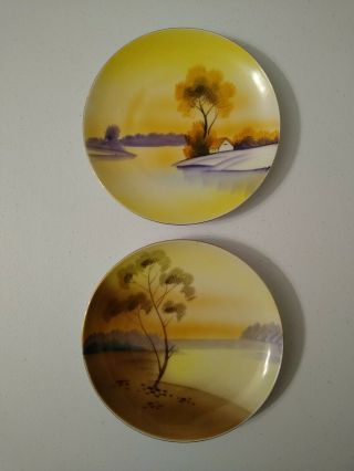 Set Of 2 Meito China Hand Painted Plates Made In Japan 6.  25 " Vintage