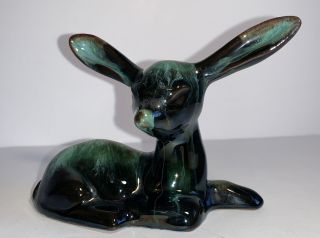 Vintage Blue Mountain Pottery Fawn Ceramic Glazed Green Black Doe Deer Cabin