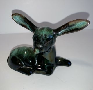 Vintage Blue Mountain Pottery Fawn Ceramic Glazed Green Black Doe Deer Cabin 2