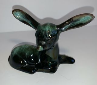 Vintage Blue Mountain Pottery Fawn Ceramic Glazed Green Black Doe Deer Cabin 3