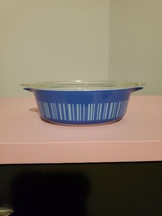 Vintage 1966 Promo Pyrex 471 Barcode Blue Stripe 1 Pint Casserole With Lid