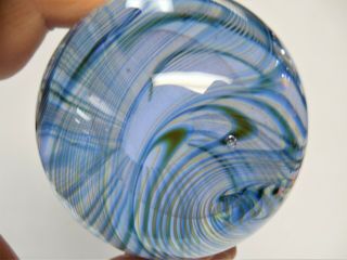 Signed 1984 David Lotton Studio Art Glass Paperweight Swirls Great Blues