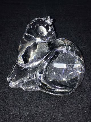 Baccarat France Crystal Art Glass Large Grooming Cat Figurine