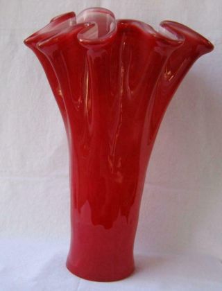 Tall Italian Art Deco Glass Vase Ruby Red Tammaro Italy Murano No 173