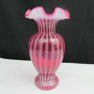 Fenton Cranberry Opalescent Rib Optic Vase 2001 Cbl