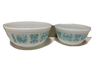 2 Vintage Retro Pyrex Amish Butterprint Mixing Bowls Turquoise /white 402 & 403