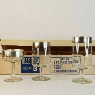 Dorothy Thorpe Allegro Sterling Silver Rim Crystal 4 3 - Pc Goblet Wine Champagne