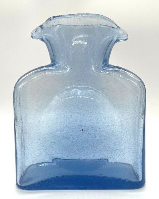 Vintage Blenko Glass Double Spouted Seeded Azure Water Jug Pitcher Carafe Bottle