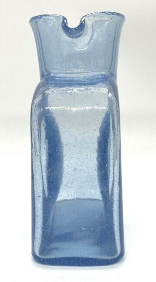 Vintage Blenko Glass Double Spouted Seeded Azure Water Jug Pitcher Carafe Bottle 3