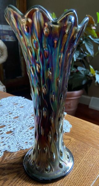 Vintage Northwood Carnival Glass Tree Trunk Vase Amethyst 9 1/2”inch Marked