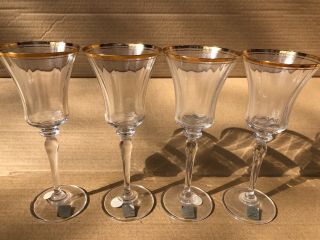 Water Goblet Glass Mikasa Crystal Jamestown Gold Pattern With Stickers X4 Water