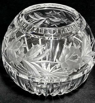 Vintage Cut Crystal Rose Bowl Vase Floral Engraved Design