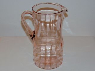 Vintage 1930s Art Deco Pink Depression Glass Ribbed Optic 9 3/4 " Pitcher Jug