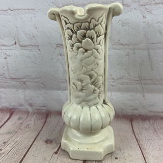 Vintage Creamy White Red Wing Art Pottery Vase With Magnolia Floral Design