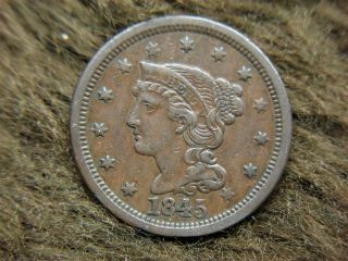 1845 U.  S.  Large Cent - Braided Hair Type Early Copper - Detail & Natural